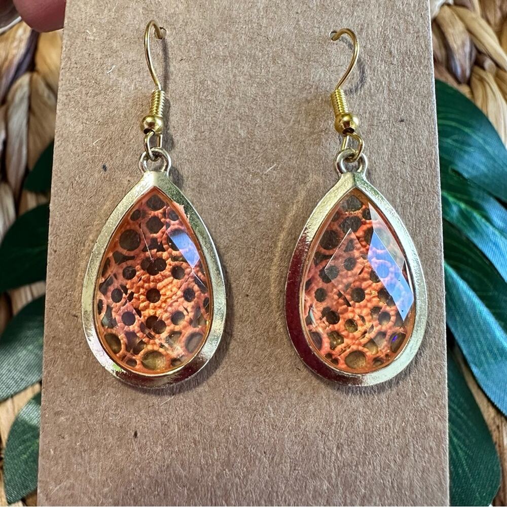 Lane Bryant Gold Teardrop Earrings with Orange Animal Print